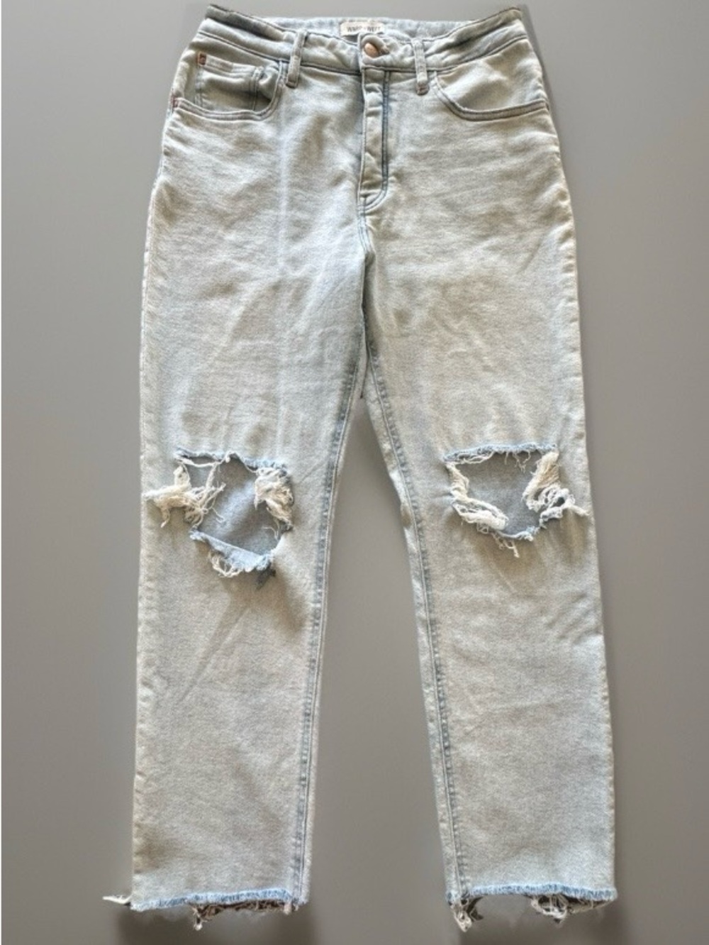Warp + Weft Akula High Rise Straight Jeans Distressed Raw Hem 10/30